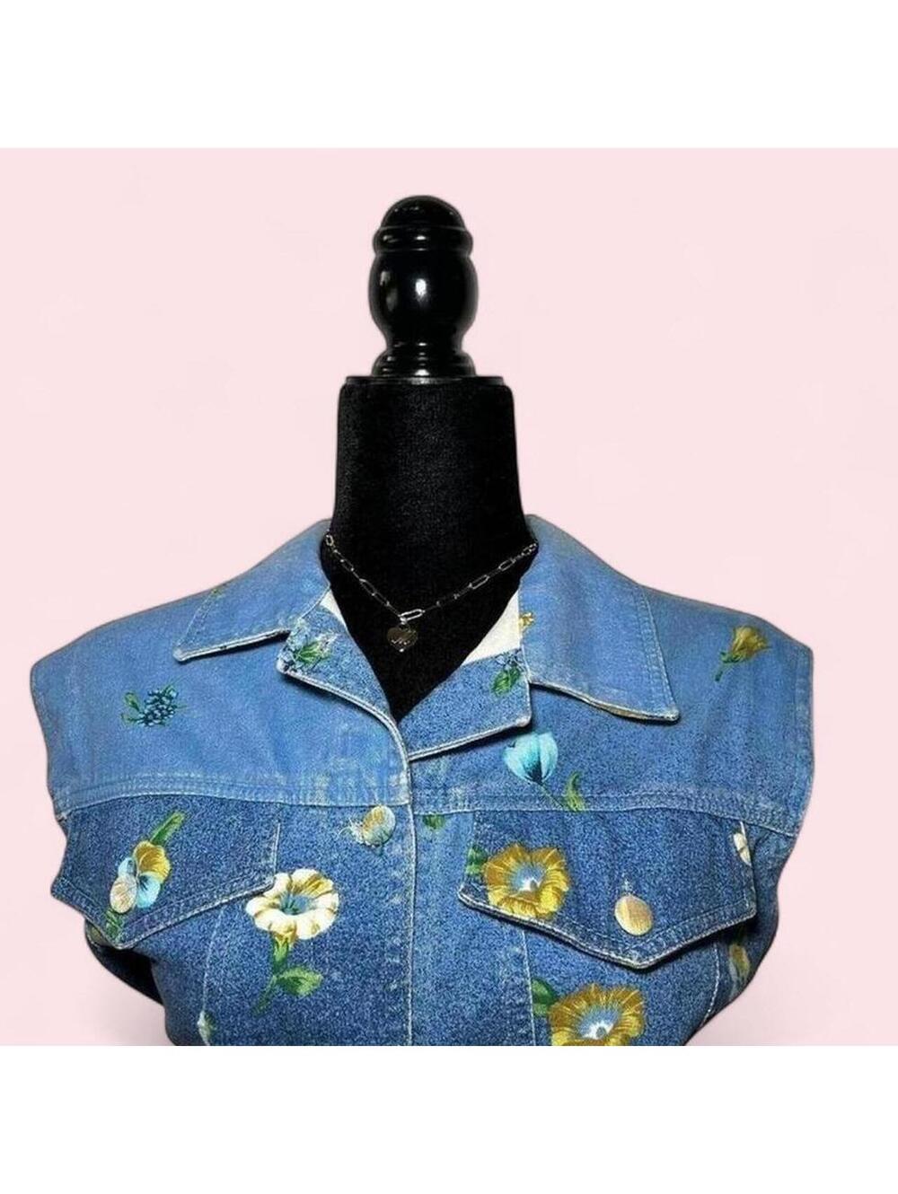 Bianca Maria Caselli Floral Denim Vest Jean Jacket Boho Size S - Picture 4 of 5